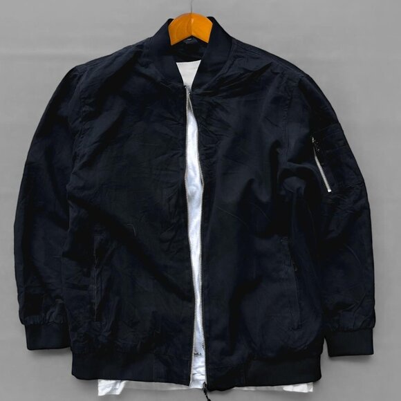 Navy Zip-Up Bomber Jacket - Picture 3 of 4
